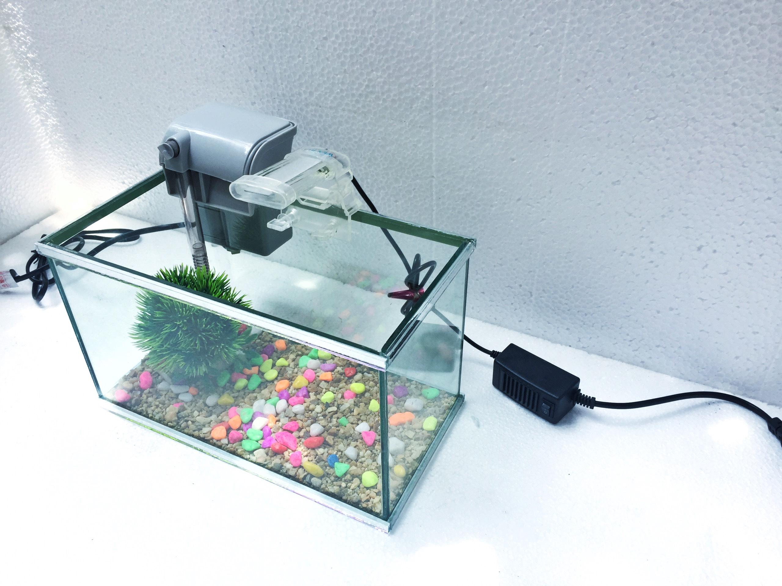 Set bể cá mini viền gương kèm đèn và lọc thác nước - bể cá để bàn , bể cá trang trí nhà cửa