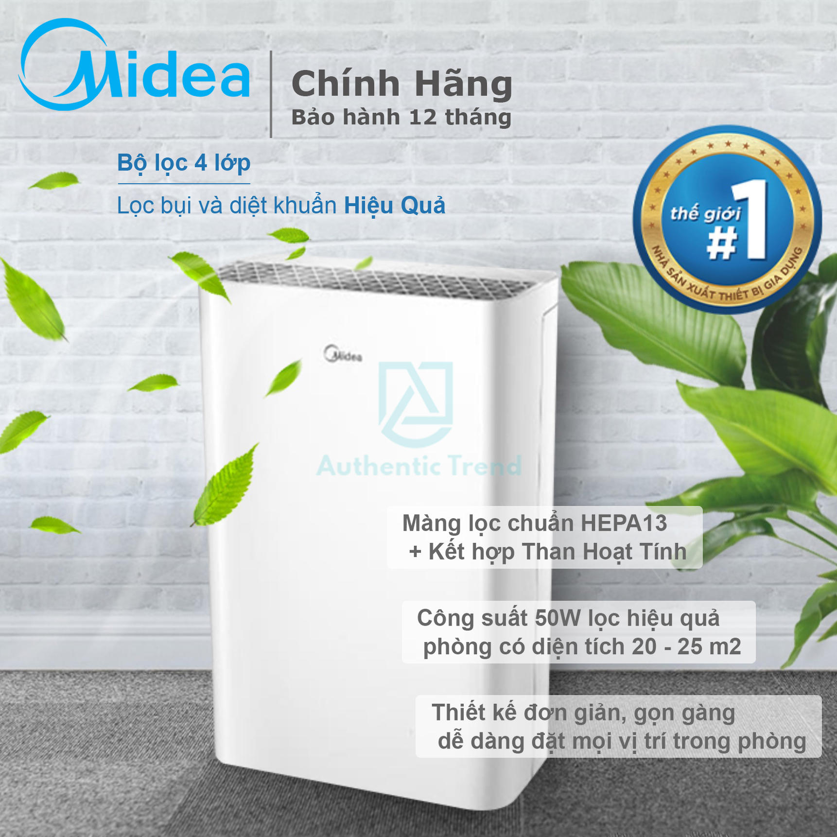Máy lọc không khí midea kj20fe-bd chính hãng - tạo ion âm - màng hepa13 lọc 9997% bụi mịn kết hợp than hoạt tính khử mùi