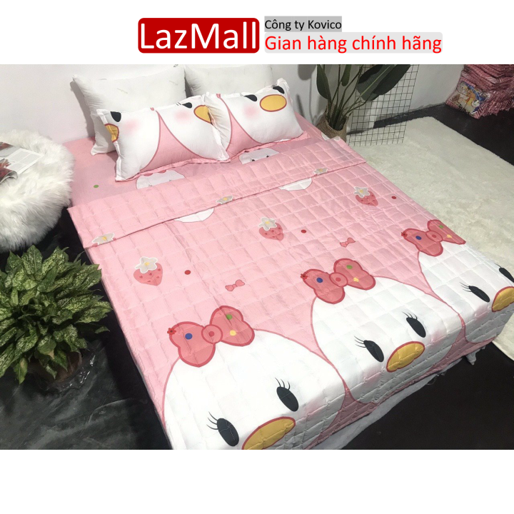Bộ chăn hè ga gối 4 món cotton polymẫu vịt hồng Sunzin Kho chăn ga gối, ga giường, drap giường