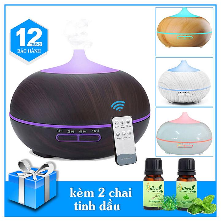 Máy xông tinh dầu phun sương tạo ẩm bí ngô lớn 550ml tích hợp remote kèm 2 chai tinh dầu 10ml
