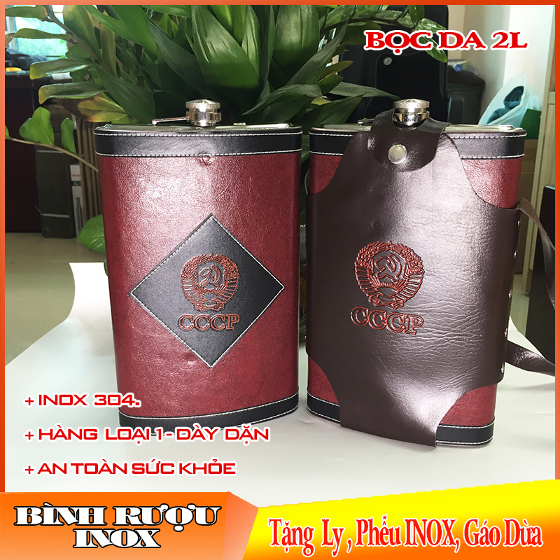 Bình Đựng INOX CCCP Bọc Da 1.75L | Tặng Bao Da + Phễu + Ly INOX Mini | Bền, Đẹp, Đảm Bảo Sức Khỏe
