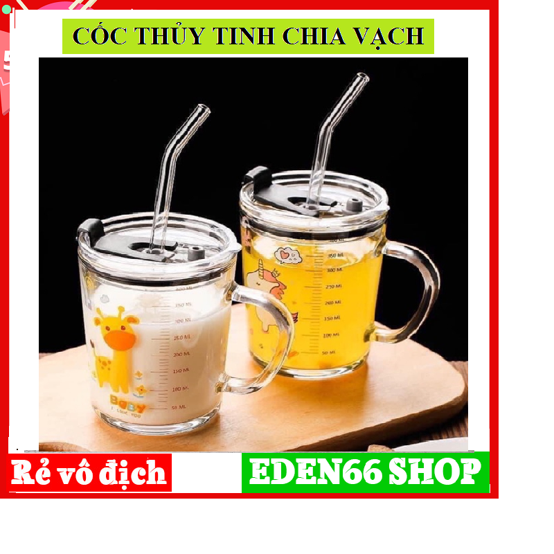 [TẶNG nắp + ống hút] Cốc thủy tinh, ly thuỷ tinh, 3 trong 1 siêu tiện lợi - dùng để uống nước, pha sữa, cafe, trà sữa, sinh tố... đo lường - Ly chia vạch thuỷ tinh thích hợp pha sữa cho em bé- EDEN66 SHOP