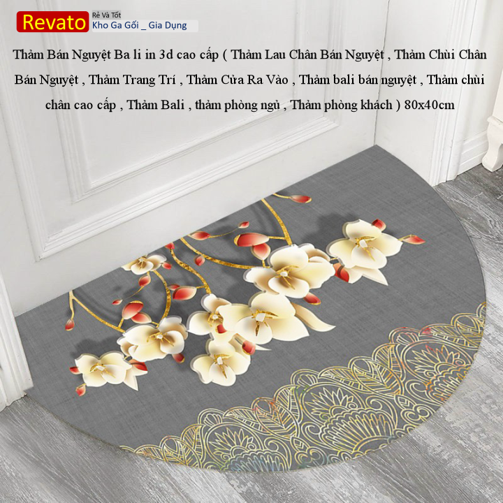Thảm bán nguyệt ba li in 3d cao cấp ( thảm lau chân bán nguyệt , thảm chùi chân bán nguyệt , thảm trang trí , thảm cửa ra vào , thảm bali bán nguyệt , thảm chùi chân cao cấp , thảm bali , thảm phòng ngủ , thảm phòng khách ) 80x40cm