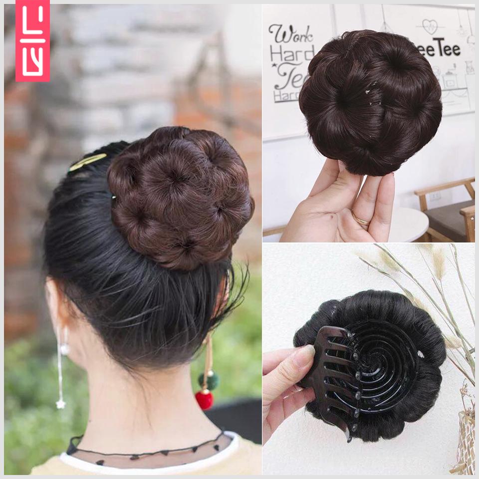 Tóc búi giả hoa có kẹp cài sang trọng (Lựa chọn màu sắc sau khi đặt hàng)
