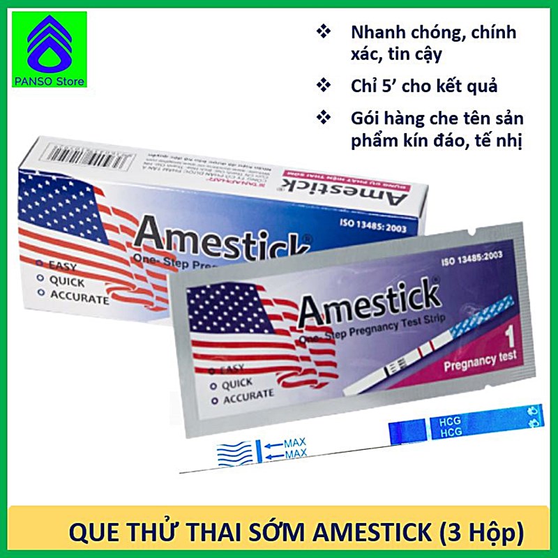 Que thử thai sớm, nhanh chóng, đơn giản, chính xác tin cậy, tiện lợi - Amestick - Combo 3 hộp thử thai (hộp 1 que)  - Dụng cụ thử thai hãng Dược Tân Á [PANSO Store]