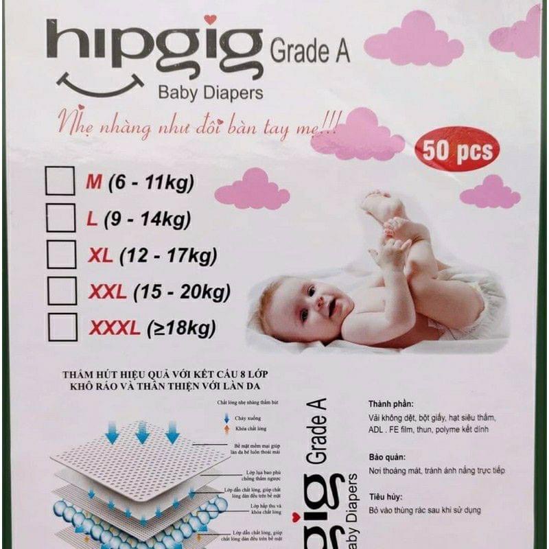 50 miếng tã quần trần Hipgig hàng cao cấp siêu khuyến mãi đủ size