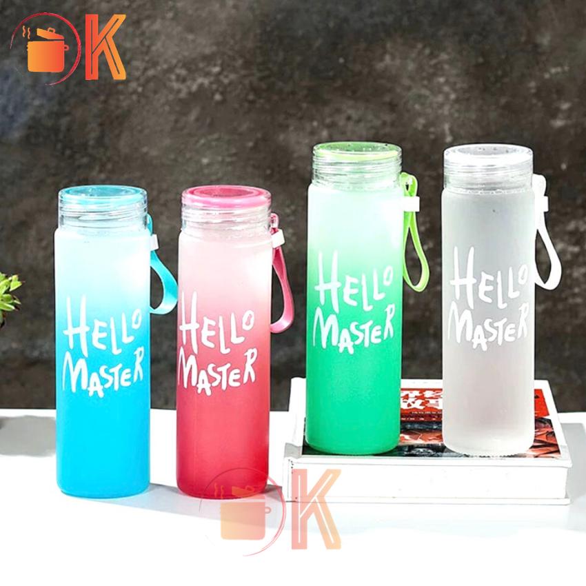 [HCM]Bình Thủy Tinh Dây Xách In Chữ Hello Master Chai Khổng Lồ dung tích 480ML TP-A950