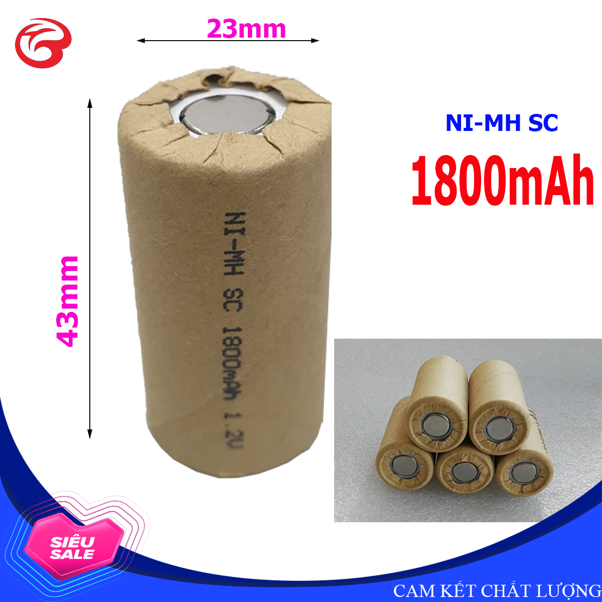 Pin SC 1800mAh 1,2V, Pin Ni-Mh dành cho thiết bị (máy khoan, robot hút bụi) - Bán buôn (Loại pin ngắn 43mm)