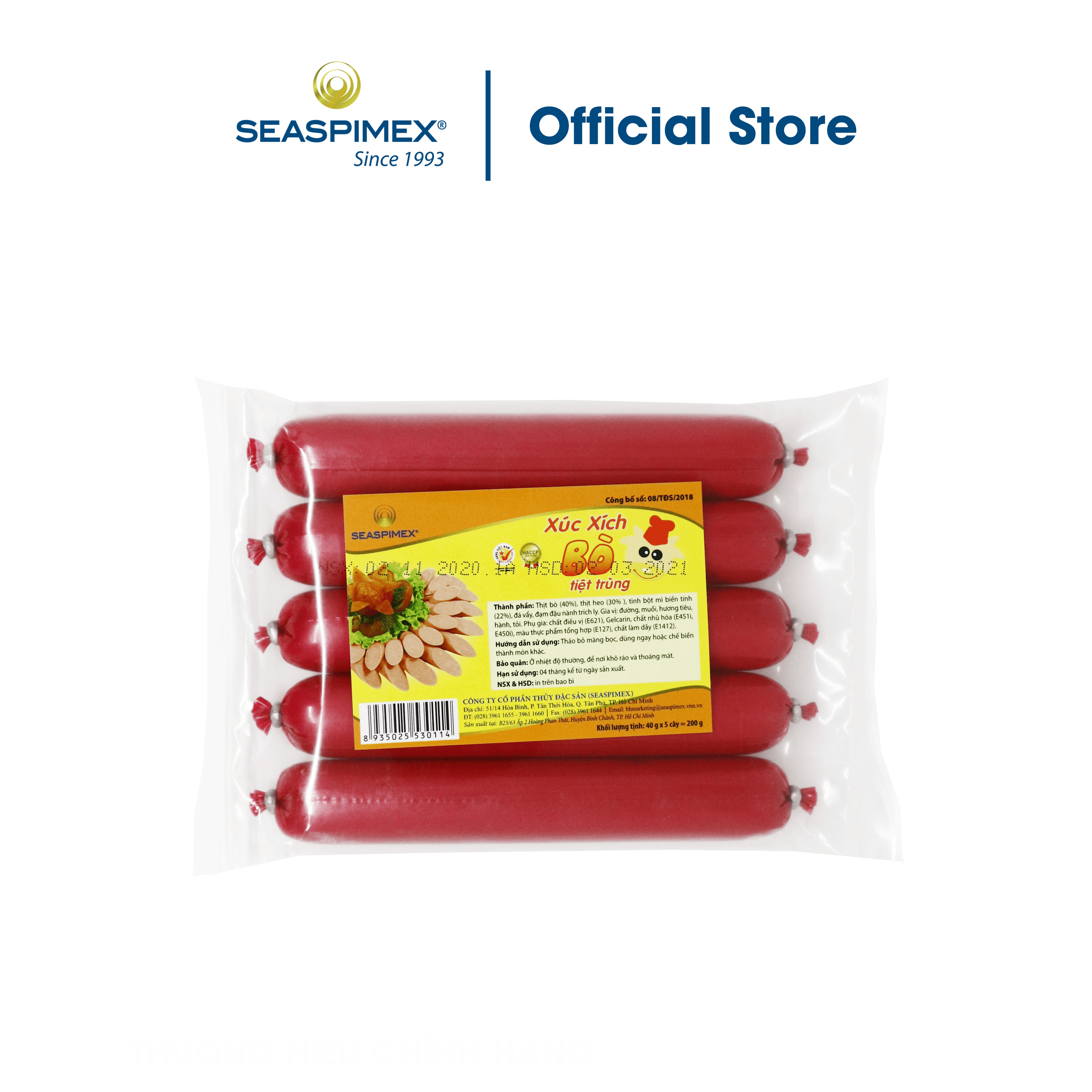 Xúc Xích Bò SEASPIMEX 200g ( 40g x 5 cây)