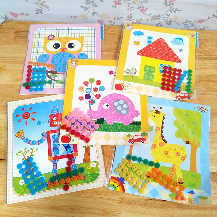 Combo 10 Tranh cúc áo 18x21cm, tranh dán, tranh thủ công, tranh đính, đồ chơi cho bé