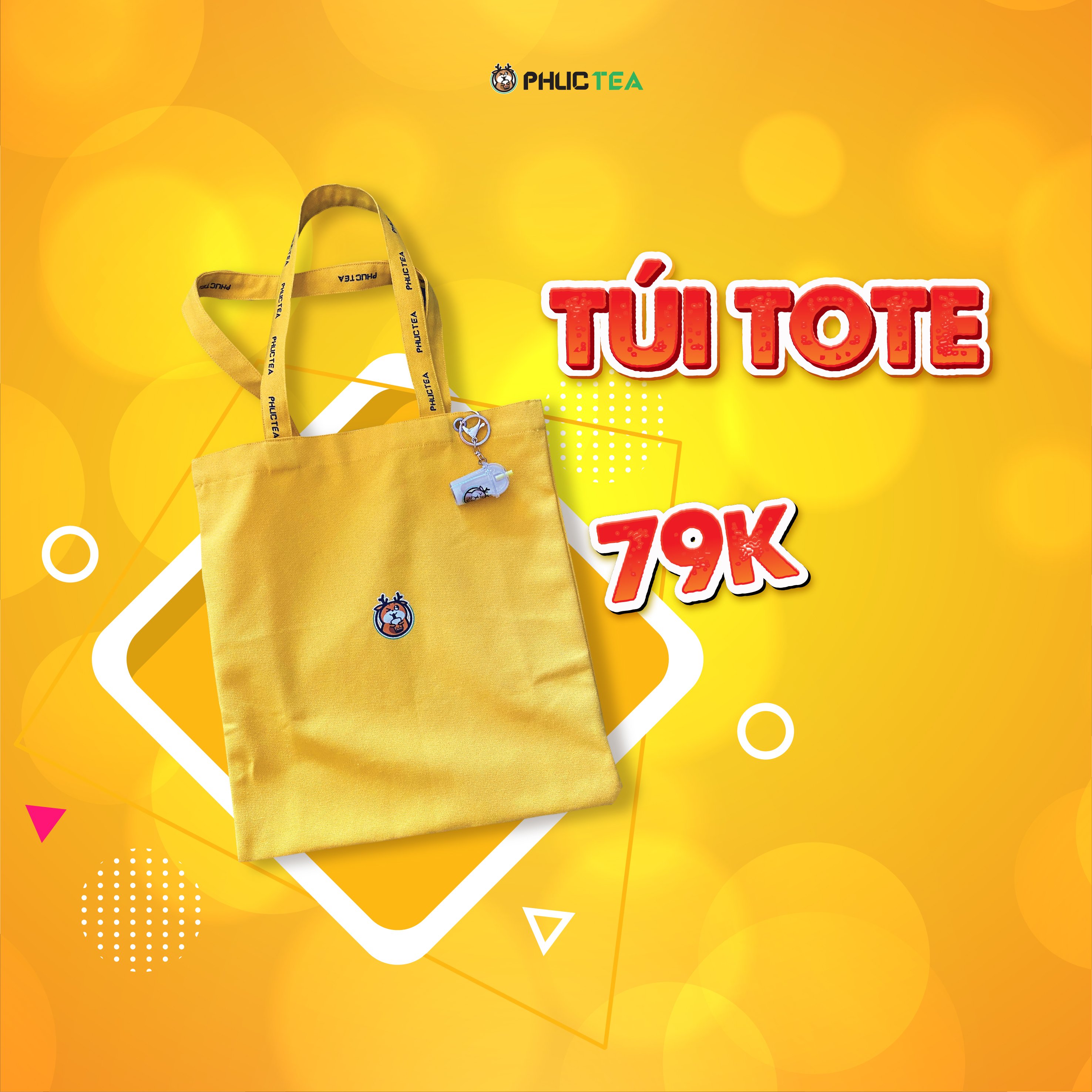 Túi tote / túi vải cute dễ thương vàng tươi phúc tea
