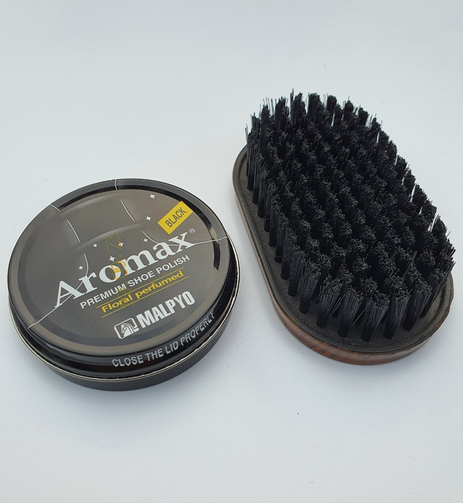 Combo 2 Món Xi Đánh Giày AROMAX Cao Cấp Nhập Khẩu Hàn Quốc và Bàn Chải Đánh Giày Cầm Tay Siêu Tiện Ích