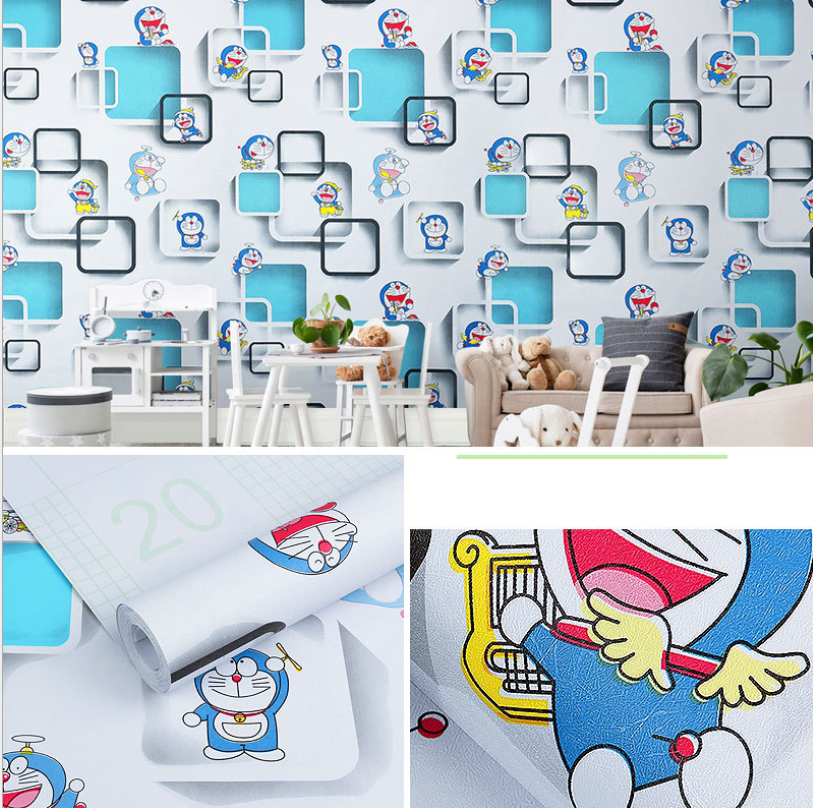 Cuộn 20m x 0.45m decal giấy dán tường đô rê mon ô vuông keo sẵn bóc dán a070a