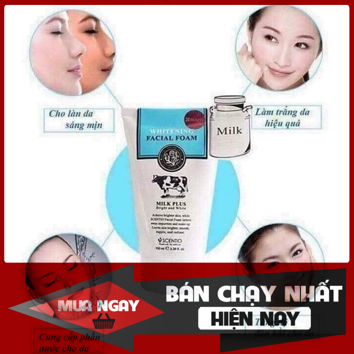 Sữa rửa mặt trắng da con bò milk plus whitening q10 facial foam 100ml