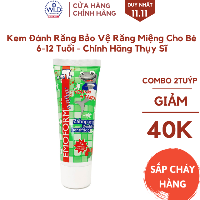 Kem đánh răng trẻ em 6 - 12 tuổi emoform actifluor youngtars 75ml