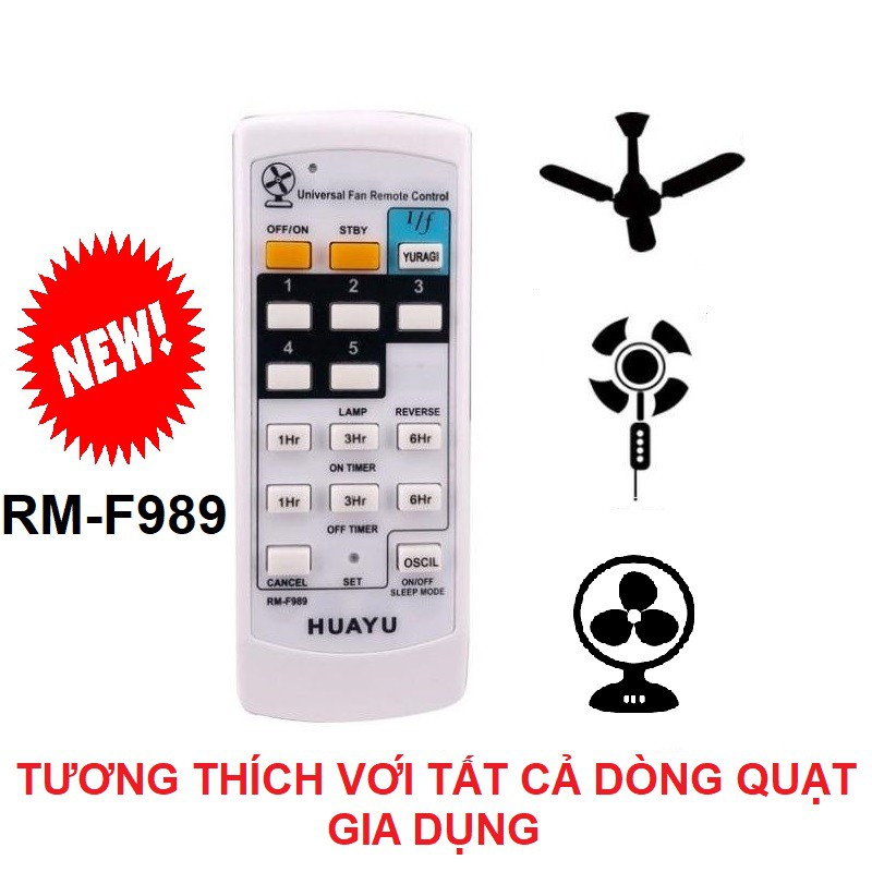 Điều khiển quạt đa năng RM-F989 Huayu Remote dùng cho tất cả dòng quạt bàn, quạt treo tường, quạt trần phổ biến trên thị trường hiện nay