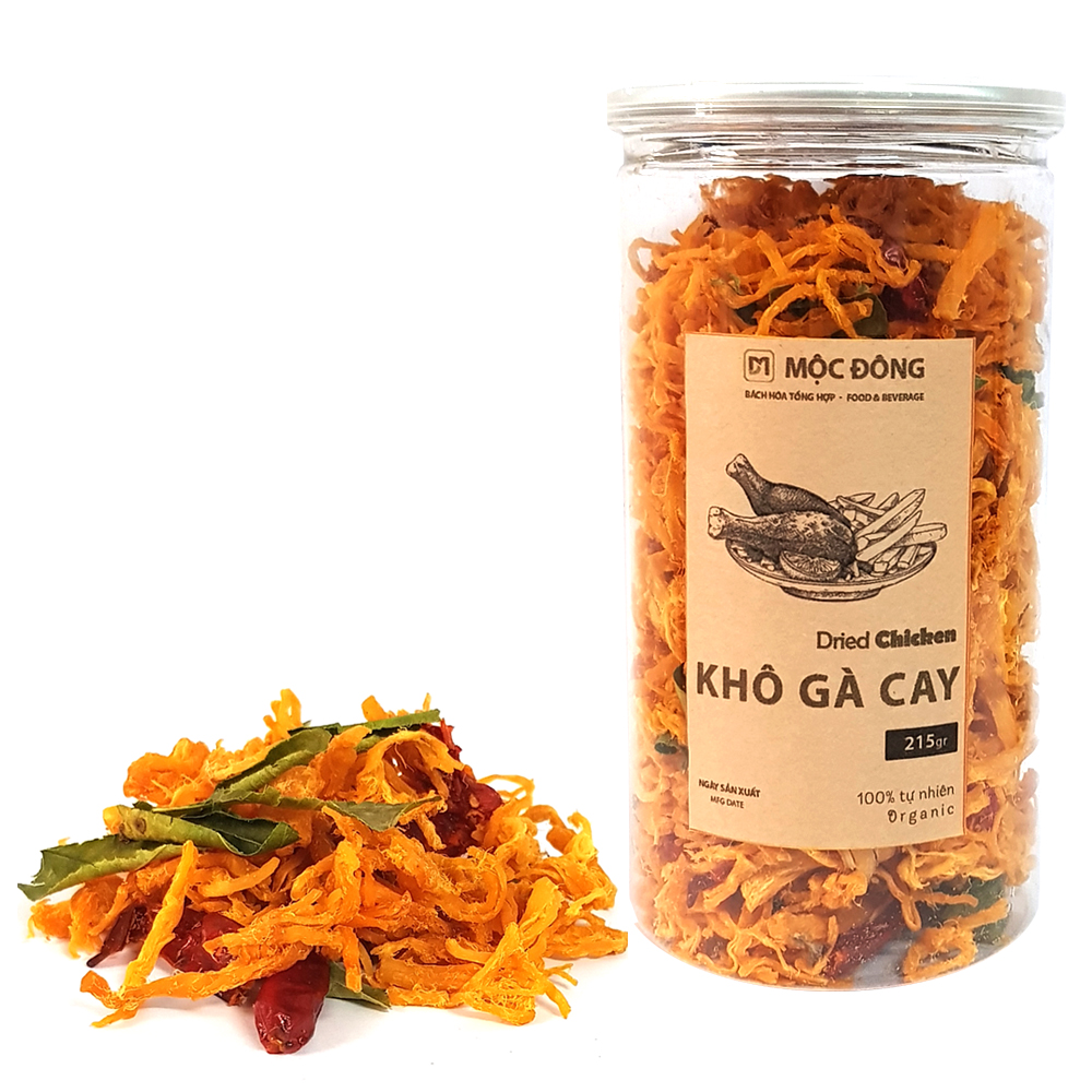 Hộp 215gr khô gà cay lá chanh loại I món ăn vặt siêu rẻ siêu ngon