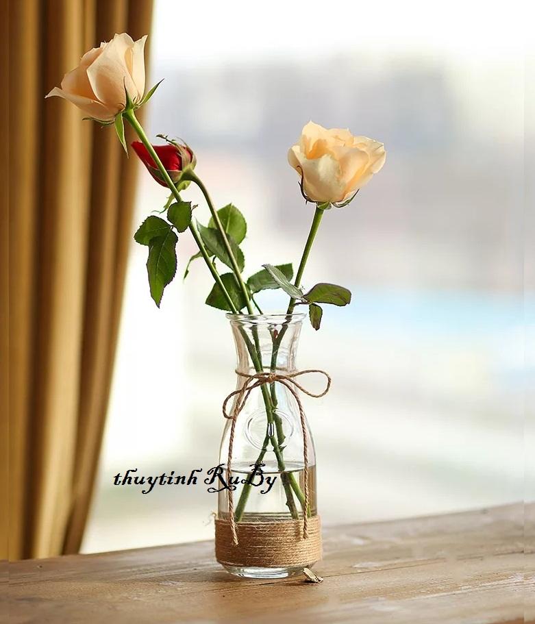 Lọ hoa thủy tinh dáng eo, bình hoa handmade, lọ cắm bông 1 cành, lọ cắm hoa khô trang trí giá rẻ