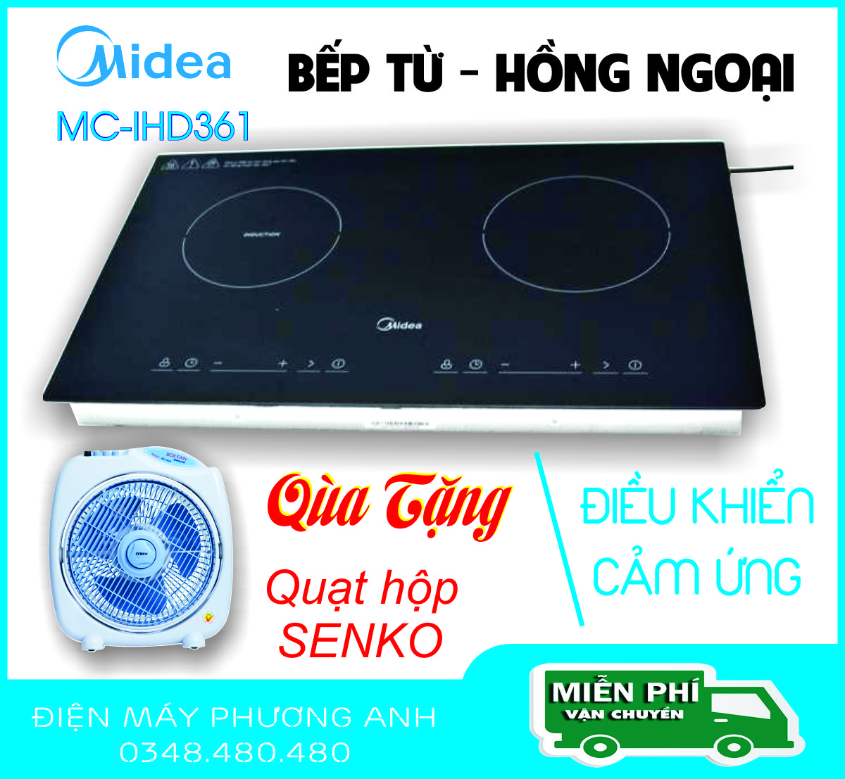Bếp từ hồng ngoại midea mc-ihd361 mới 99% + tặng quạt hộp senko