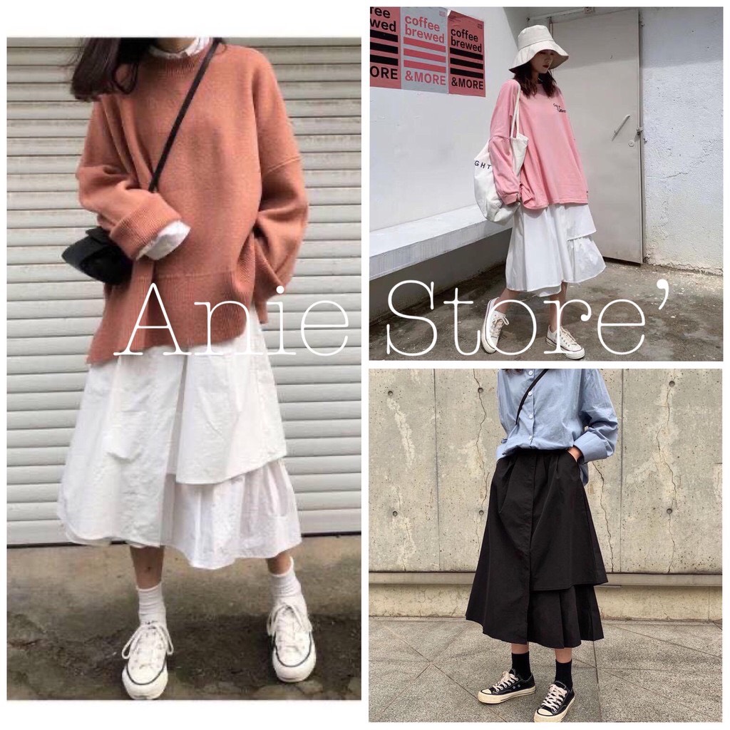 Chân Váy Xòe 🎁Chân váy Uzallang lệch vạt 2 màu