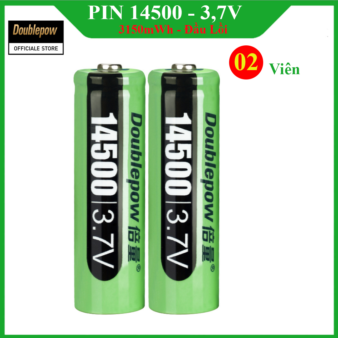 [02 viên] Pin 14500 - 3,7V sạc lại Doublepow - 3150mWh đầu lồi Doublepow, pin dung lượng thực - Pin chính hãng