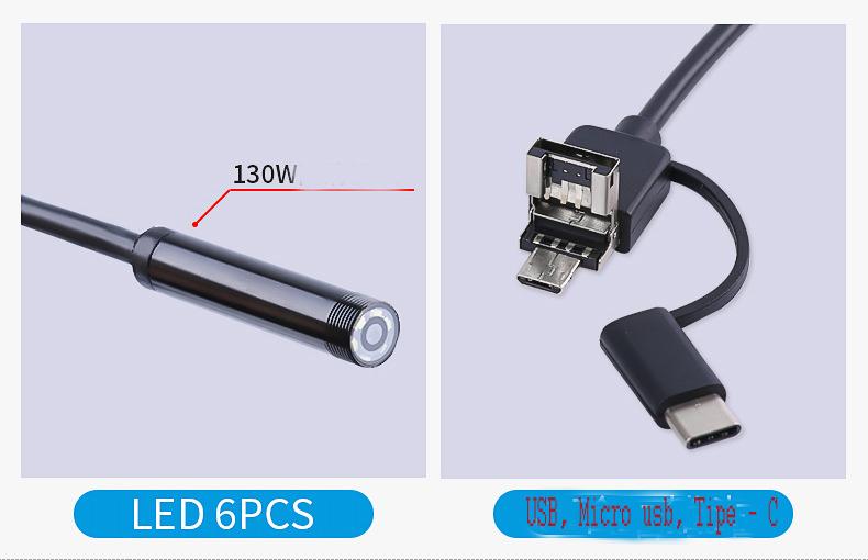 Camera nội soi 3 in 1 5.5mm 2m(USB, Micro-usb và Type -C), Soi tai, mũi, họng...