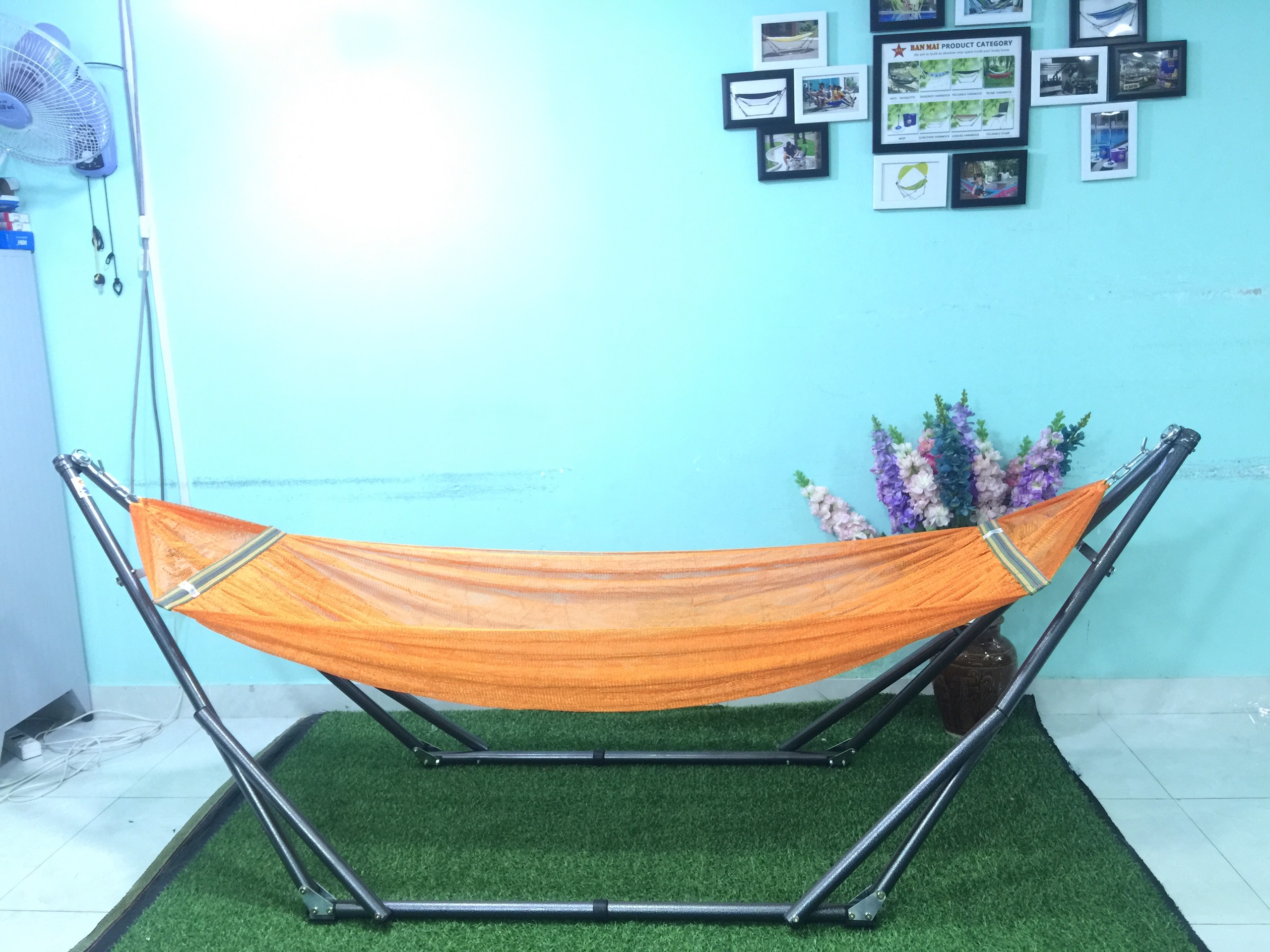 Bộ khung võng BAN MAI : khung võng sắt sơn tĩnh điện p32+ lưới võng cán thép 50cm