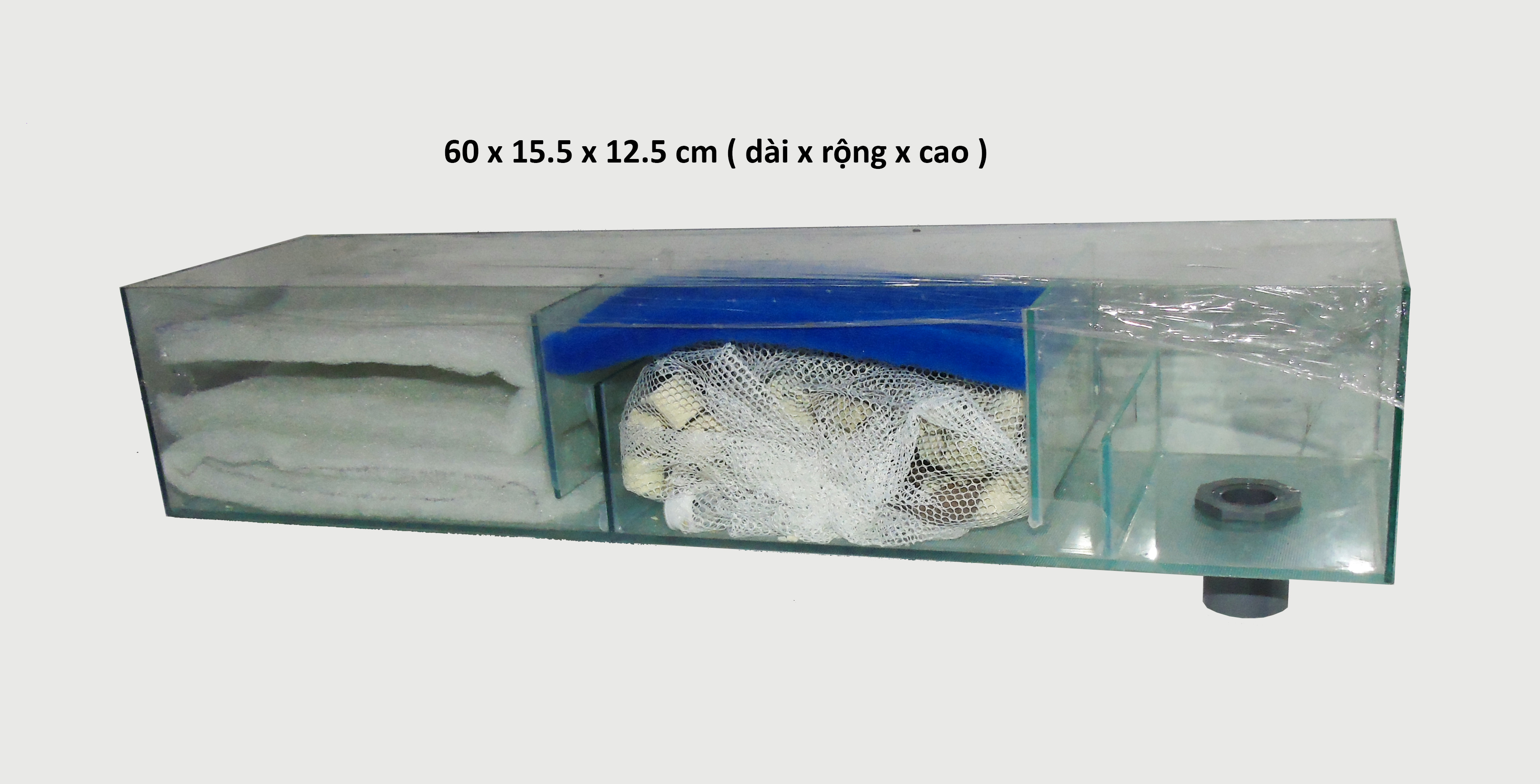 Hộp lọc tràn trên bể cá, kính 3 ly, dài 60cm
