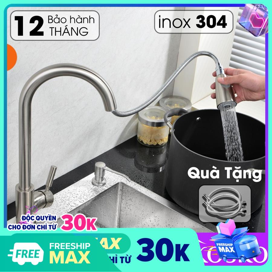 Vòi rửa bát Inox 304, Vòi rút đa năng vòi nước tăng áp cao cấp (tặng dây cấp - bảo hành 12 tháng), vòi rửa chén, vòi chậu, vòi rửa chén nóng lạnh