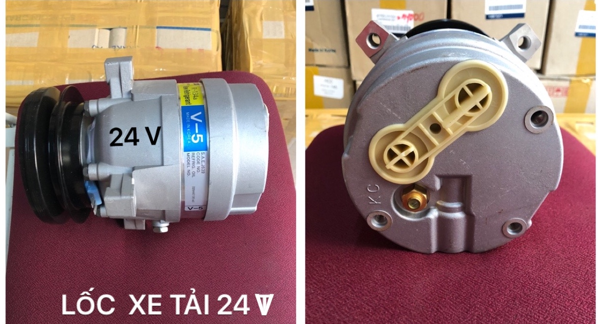 Lốc điều hòa xe tải máy xúc thân V5/24V