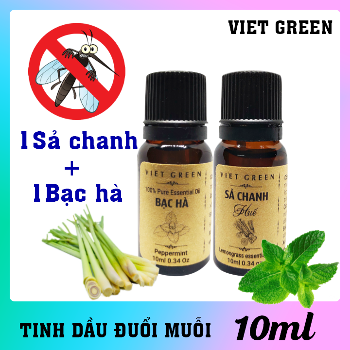 [HCM]Tinh dầu đuổi muỗi - SẢ CHANH HUẾ + BẠC HÀ - Combo 2 chai 10ml