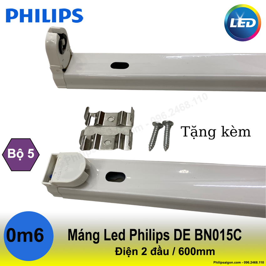 [HCM](Bộ 5) Máng đèn Led Philips DE BN015C 0m6 - dành cho bóng Philips DE đi điện 2 đầu tặng kèm giá lắp thiết kế đầu gập thông minh di dây điện sẵn có bỏ bọc chống xước khi vận chuyển