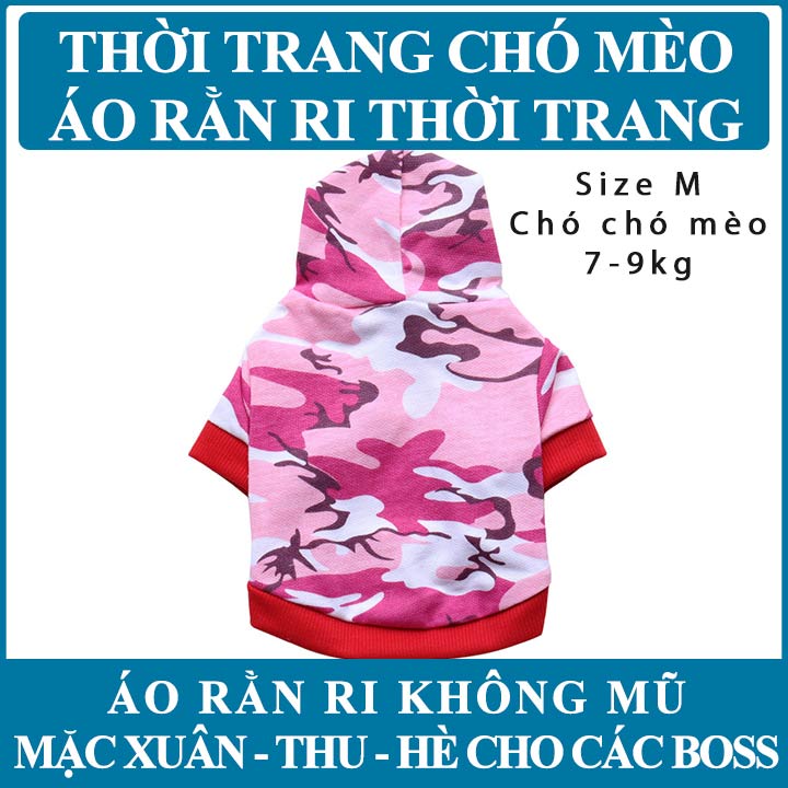 Áo cho chó mèo rằn ri hồng có mũ - size M cho chó mèo khoảng 6-9kg