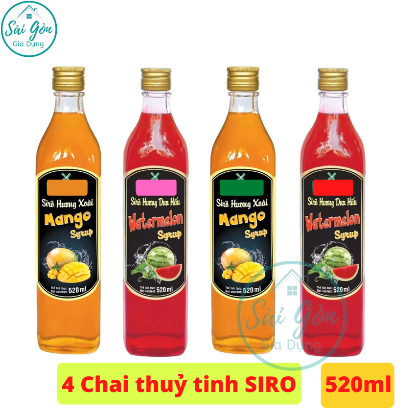 [HCM]4 Chai Thủy Tinh 520ml đựng syrup pha chế trà trà sữa si rô SG-C020