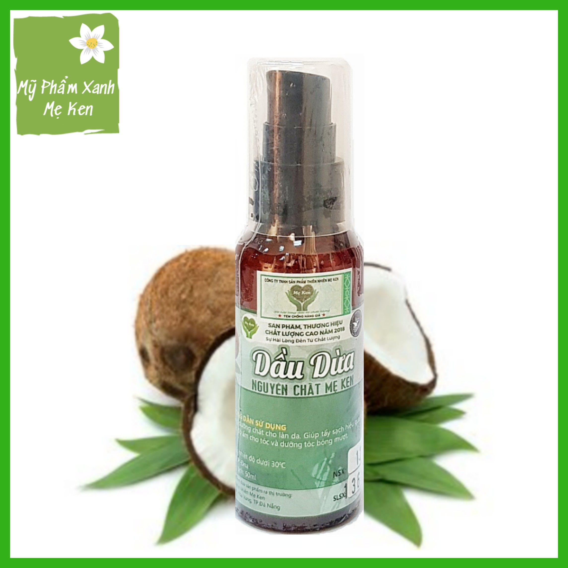Dầu dừa nguyên chất Mẹ Ken Làm dầu tẩy trang, dưỡng ẩm da, dưỡng tóc bóng mượt, giảm thâm môi – 50ml