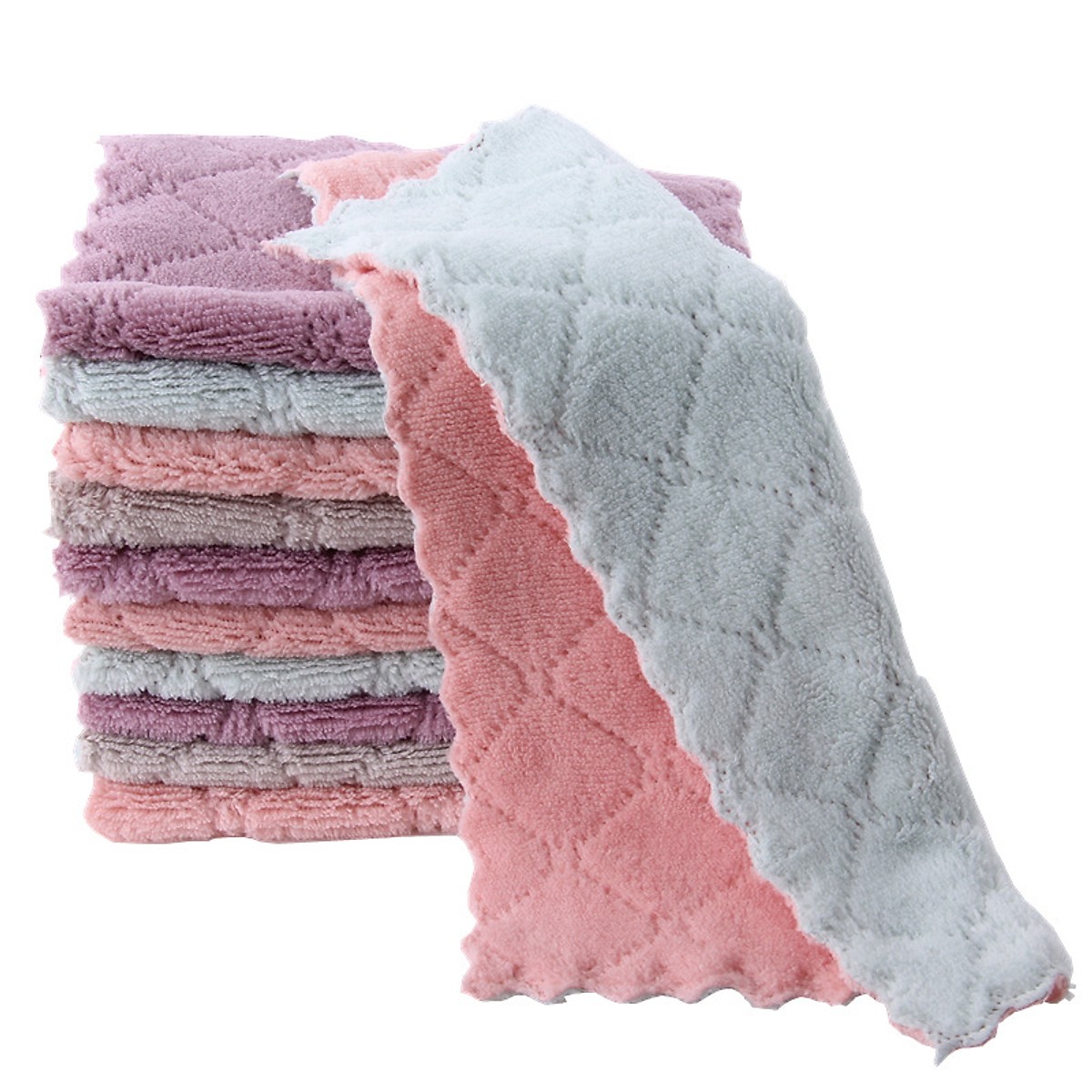 Combo 10 Khăn Lau Bếp Đa Năng 2 Mặt Viền Zíc Zắc ( Màu ngẫu nhiên)