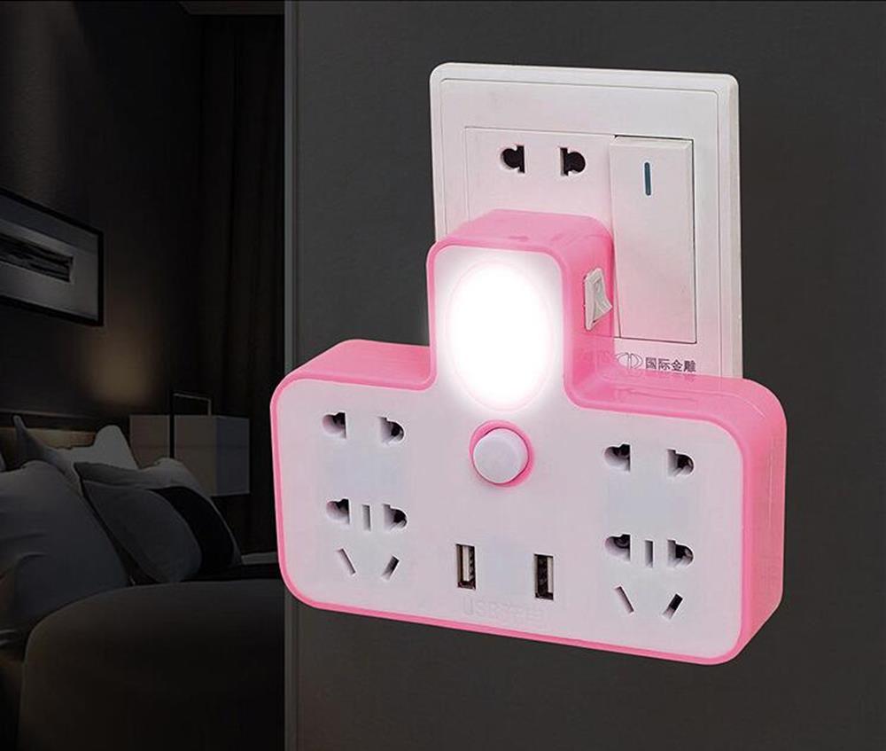 Đèn ngủ kiêm ổ điện 6 trấu 2 cổng USB KamiHome
