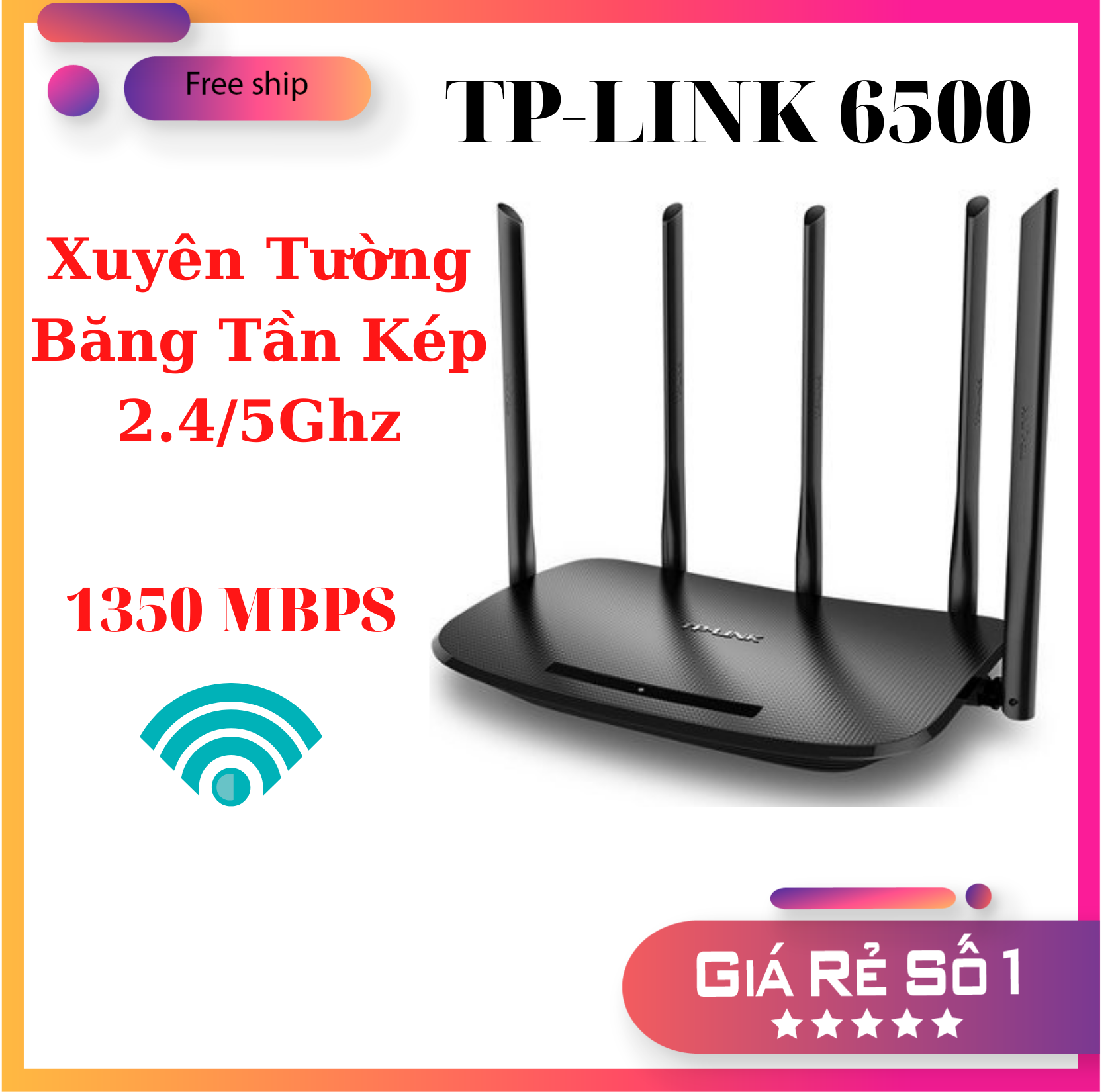 [BẢO HÀNH 12T]Router wifi  Xuyên Tường TPLINK 6500 5 râu chuẩn AC 1350 Mbps - Bộ phát wifi tplink Modem wifi sóng xuyên tường , cục phát wifi, cục kích sóng wifi, router wifi xuyên tường - Hàng Thanh Ly 95%
