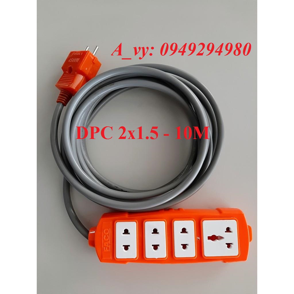 Bộ ổ cắm chịu tải DAPHACO 2×1.5 Dài 10M (tặng bút thử điện)