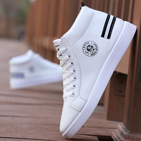 Giày cao cổ nam gót dù kẻ ngang đơn giản - Giày Nam basic cao cổ thời trang
