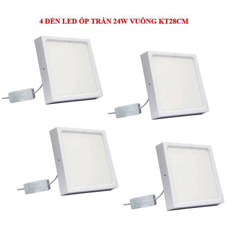 Combo 4 Đèn LED ốp trần nổi 24W vuông sáng trắng