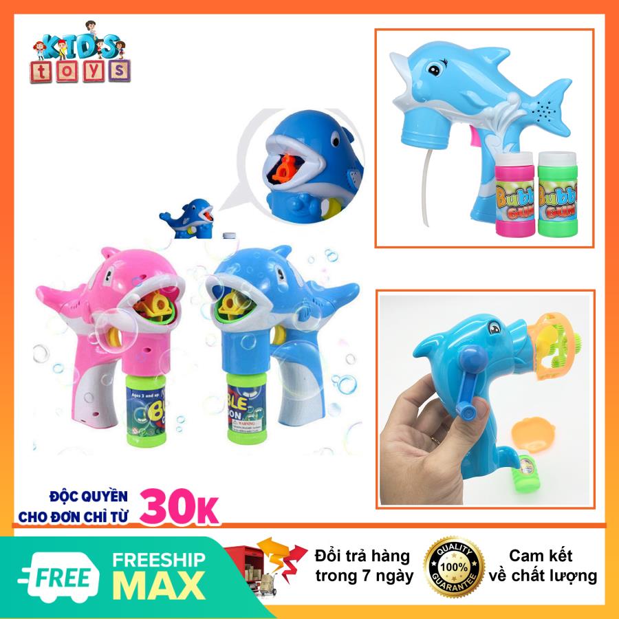 Súng đồ chơi bắn bong bóng xà phòng hình chú cá cho bé, Kèm núm tạo hình bong bóng