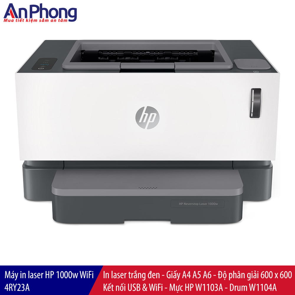 Máy in laser HP Neverstop 1000w 4RY23A kết nối không dây tốc độ in 20 trang/phút chính hãng bảo hành 12 tháng