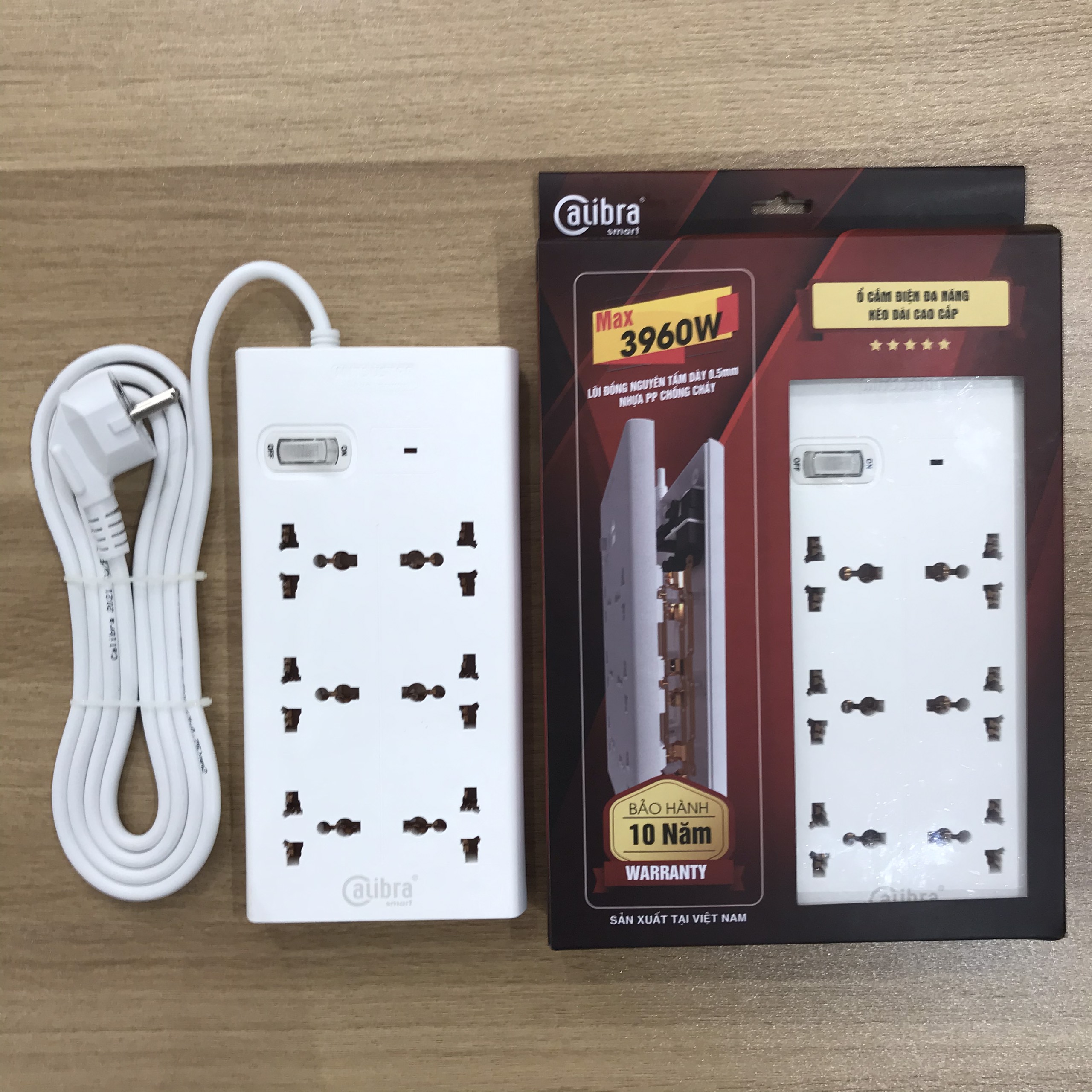Ổ Cắm Điện Siêu Chịu Tải CALIBRA 6 Ổ - 1 Công Tắc - 4000W – Chính Hãng - Bảo hành 10 năm