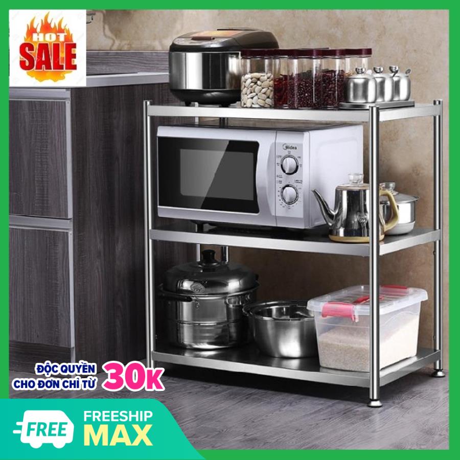 Kệ để lò vi sóng 3 tầng, chất liệu inox 304, kích thước: 75x50x35cm, kệ để đồ nhà bếp, kệ nhà bếp, kệ đa năng