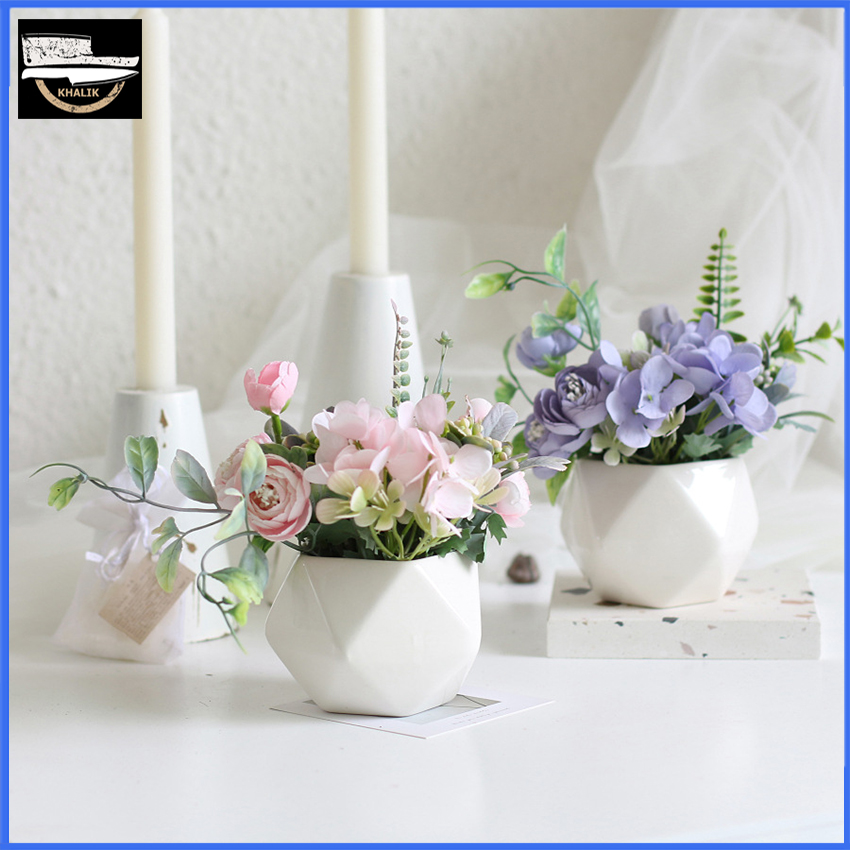 Lọ Hoa trang trí để bàn hoa giả cẩm tú cầu chậu bằng sứ - HF003 (nhiều màu lựa chọn)