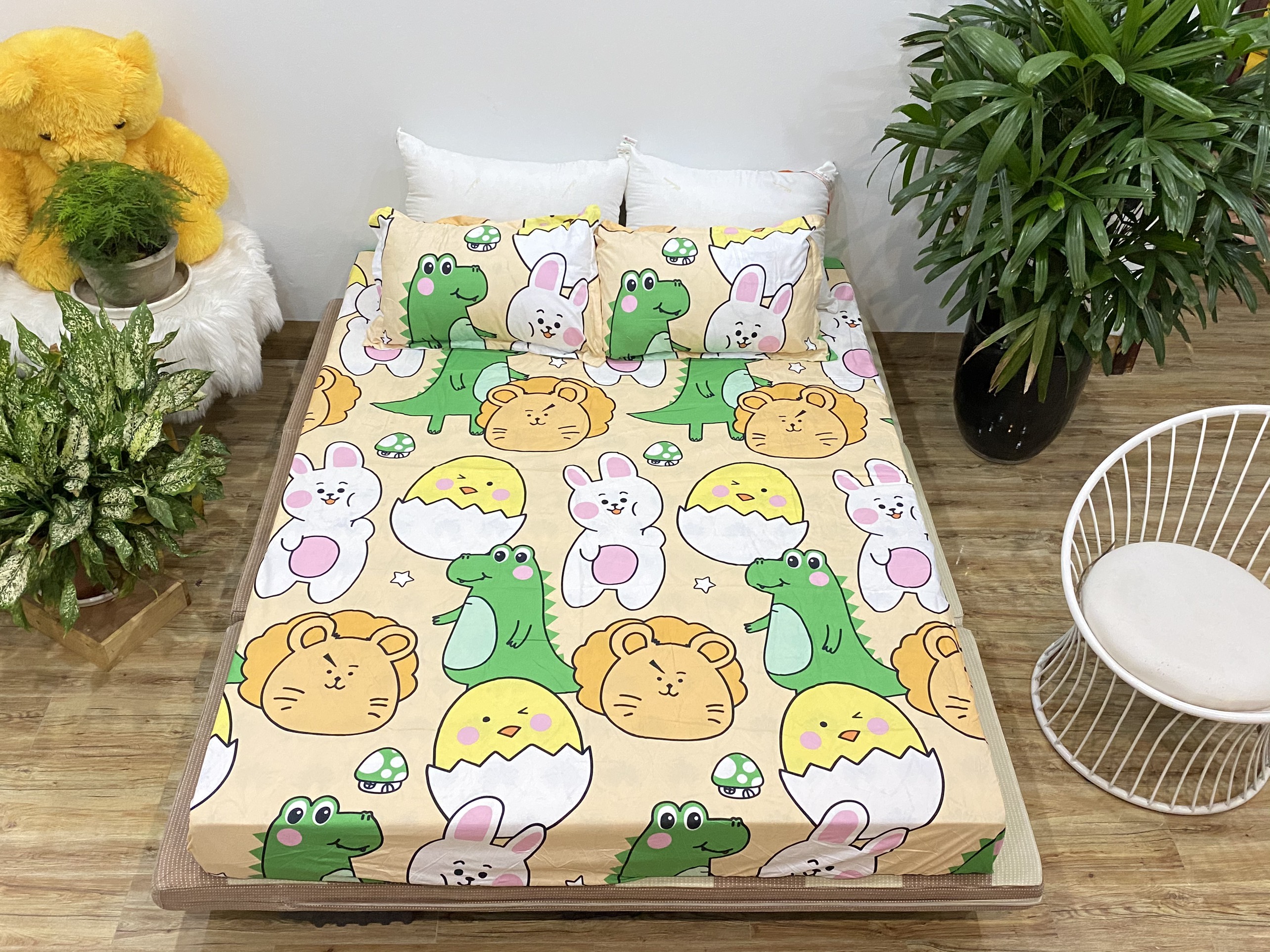 Bộ ga gối 3 món mẫu vườn thú mới,gồm 1 ga 2 vỏ gối nằm