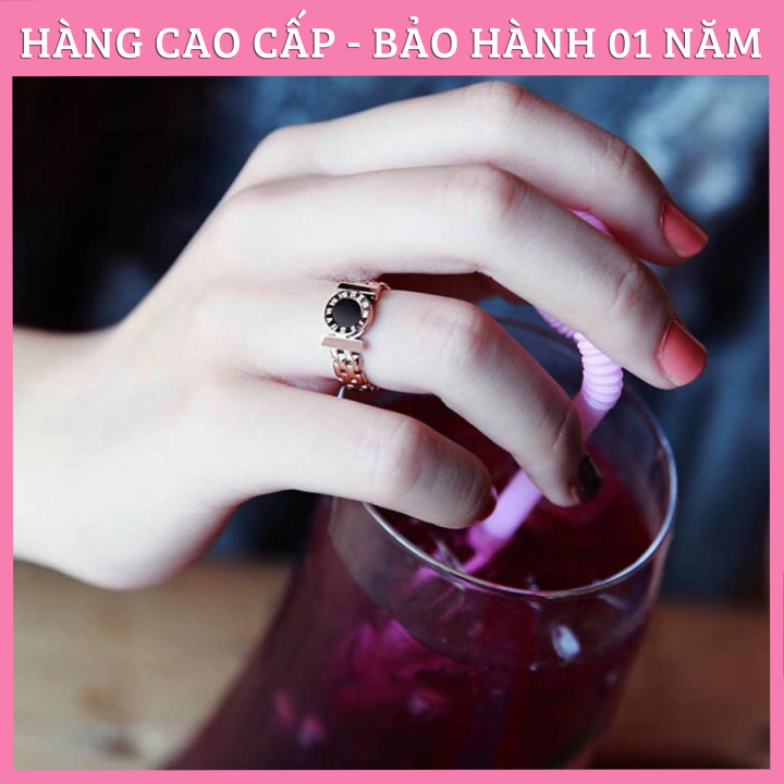 Nhẫn nữ đẹp, nhẫn titan đá đen cá tính ms01