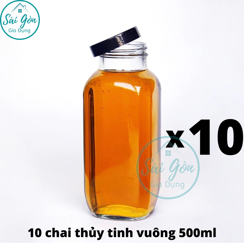 [HCM]10 Chai VUÔNG thuỷ tinh + NẮP NHỰA ĐEN ĐỰNG NƯỚC SỮA SINH TỐ CAFE SG-C068 (DUNG TÍCH TRÀN MIỆNG 500ML)