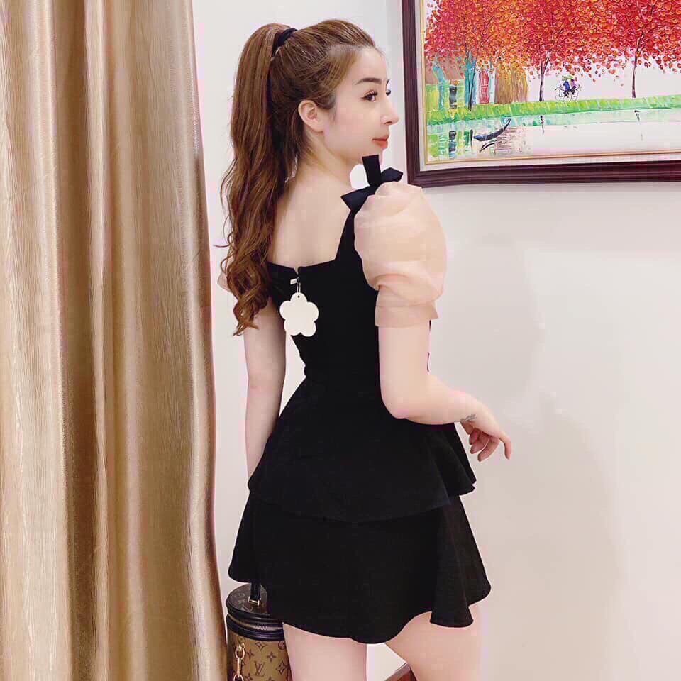 ĐẦM XÒE 2 TẦNG NƠ VAI TAY PHỐI LƯỚI